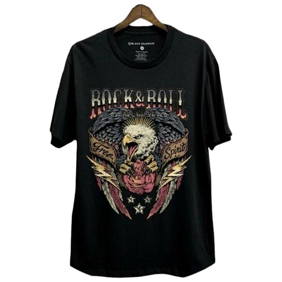 SALE Black Rock n Roll Short Sleeve Graphic Eagle Tee Shirt - Picture 1 of 6